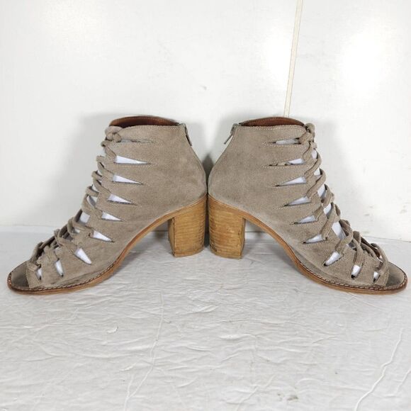 Jeffrey Campbell Women's Corwin US8 Taupe Suede Open Toe Lace-up Ankle Booties - Picture 5 of 14